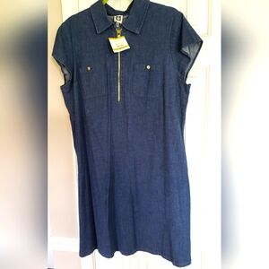 Anne Klein Blue Polo Collar Midi Dress